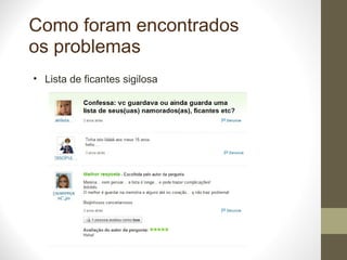 Como foram encontrados os problemas Lista de ficantes sigilosa 
