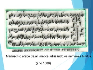Manuscrito árabe de aritmética, utilizando os numerais hindus.
(ano 1000)
 