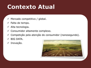Contexto Atual 
 Mercado competitivo / global. 
 Falta de tempo. 
 Alta tecnologia. 
 Consumidor altamente complexo. 
...