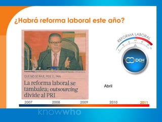 ¿Habrá reforma laboral este año?




                          Abril


  2007    2008     2009      2010   2011
 