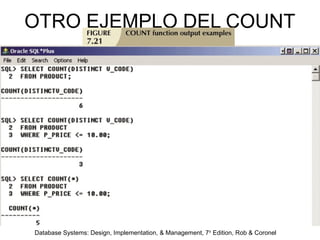Database Systems: Design, Implementation, & Management, 7th
Edition, Rob & Coronel
OTRO EJEMPLO DEL COUNT
 