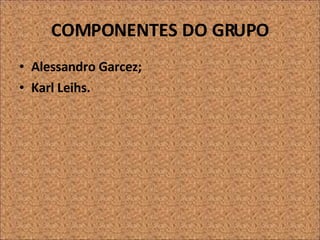 COMPONENTES DO GRUPO Alessandro Garcez; Karl Leihs. 