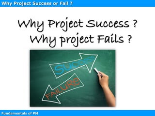 Why Project Success ?
Why project Fails ?
Fundamentals of PM
Why Project Success or Fail ?
 
