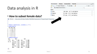Class-2 23
Data analysis in R
• How to subset female data?
9/30/23
 