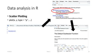 Class-2 25
Data analysis in R
• Scatter Plotting
• plot(x, y, type = "p", ...)
9/30/23
 