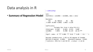 Class-2 31
Data analysis in R
• Summary of Regression Model
9/30/23
 
