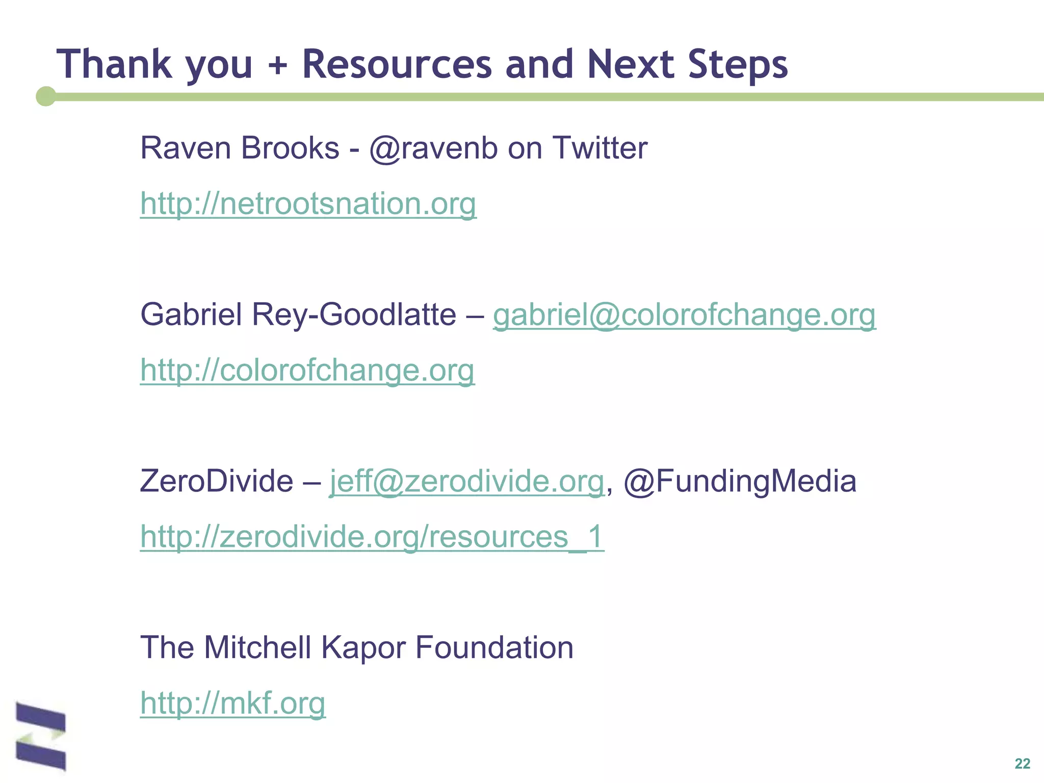 Key take-awaysSuccess is due to leadership fostering tech-fluent culture Tech integration across org: from ops to comms to programSystems to support day-to-day and seize opportunities: importance of planning and workflows Experimentation, analysis, re-implementDrive decisions based on org goals and strategies, not tools