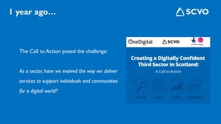 The Call to Action posed the challenge:
As a sector, have we evolved the way we deliver
services to support individuals and communities
for a digital world?
1 year ago…
 