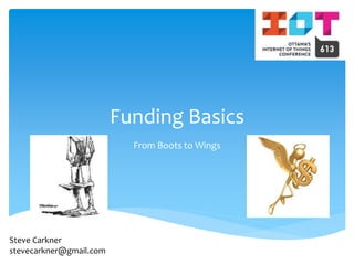 Funding Basics
From Boots to Wings
Steve Carkner
stevecarkner@gmail.com
 