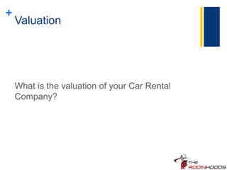 +
Valuation
What is the valuation of your Car Rental
Company?
 