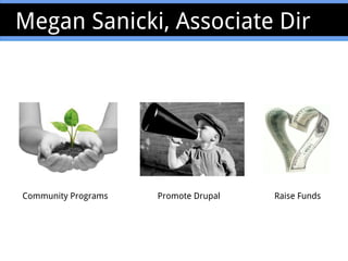 Megan Sanicki, Associate Dir
Community Programs Promote Drupal Raise Funds
 