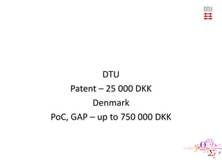 DTU
Patent – 25 000 DKK
Denmark
PoC, GAP – up to 750 000 DKK