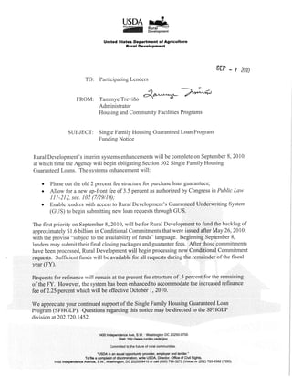 USDA Home Loan Funding Notice - 9-7-2010