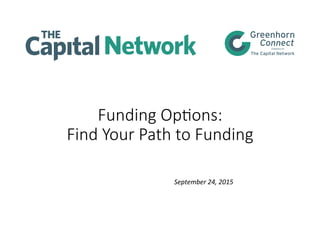 Funding  Op*ons:    
Find  Your  Path  to  Funding
September	
  24,	
  2015	
  
 