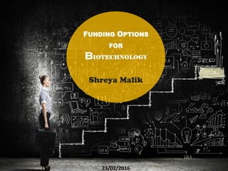 FUNDING OPTIONS
FOR
BIOTECHNOLOGY
23/02/2016
 