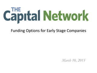 Funding Options for Early Stage Companies
March 10, 2015
 