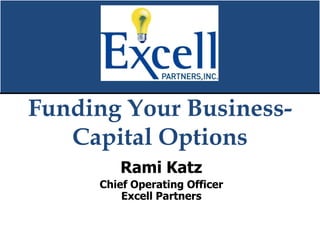 Funding Your Business-
   Capital Options
        Rami Katz
     Chief Operating Officer
         Excell Partners
 