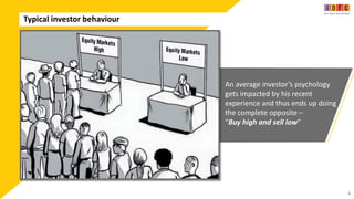 Typical investor behaviour
4
An average investor’s psychology
gets impacted by his recent
experience and thus ends up doing
the complete opposite –
“Buy high and sell low”
 