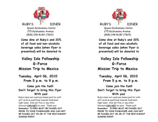 Valley Isle Fellowship's G-Force Fundraiser Flyer