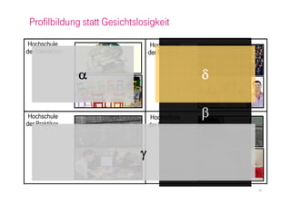 Profilbildung statt Gesichtslosigkeit
 Hochschule                        Hochschule
der Interaktion                   der Diversity


                                                     

 Hochschule                        Hochschule         
der Praktiker                     der Berufstätigen



                              

                                                          17
 
