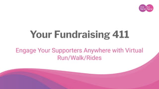 Your Fundraising 411
Engage Your Supporters Anywhere with Virtual
Run/Walk/Rides
 
