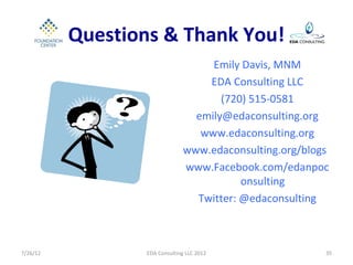 Questions & Thank You!
                                    Emily Davis, MNM
                                   EDA Consult...