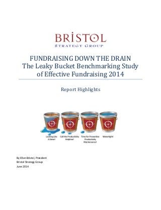 FUNDRAISING DOWN THE DRAIN
The Leaky Bucket Benchmarking Study
of Effective Fundraising 2014
Report Highlights
By Ellen Bristol, President
Bristol Strategy Group
June 2014
 