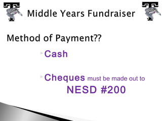 Cash
Cheques must be made out to
NESD #200