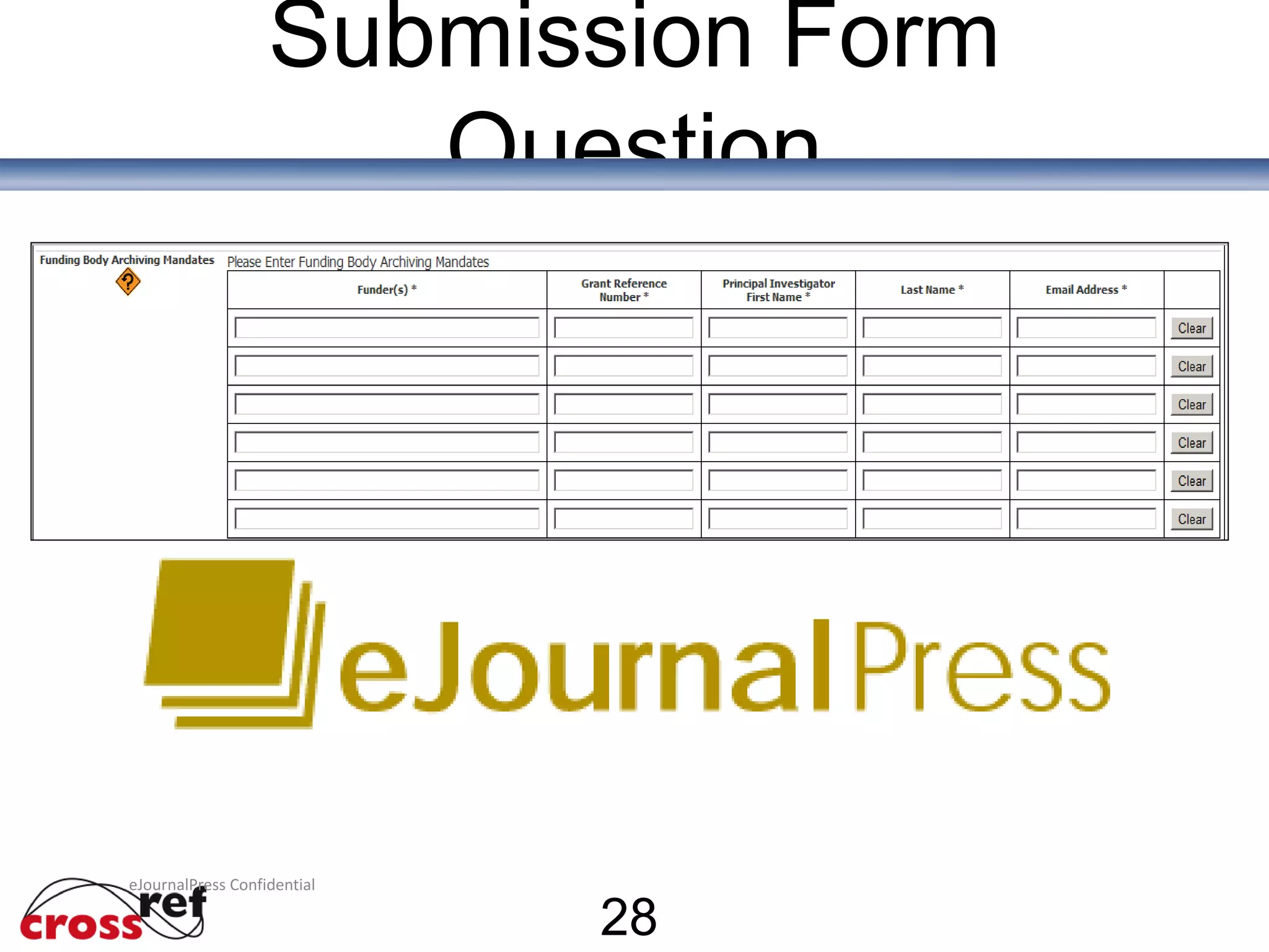 Submission Form
Question
28
eJournalPress Confidential
 
