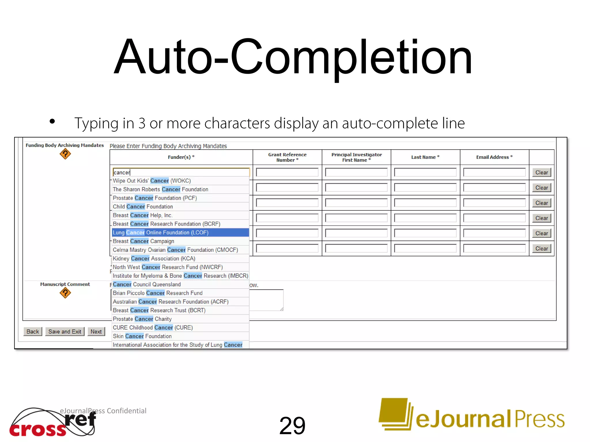 Auto-Completion
29
eJournalPress Confidential
 