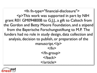 <fn fn-type="ﬁnancial-disclosure">
<p>This work was supported in part by NIH
grant R01 GM094800B to G.J.J., a gift to Caltech from
the Gordon and Betty Moore Foundation, and a stipend
from the Bayerische Forschungsstiftung to M.P. The
funders had no role in study design, data collection and
analysis, decision to publish, or preparation of the
manuscript.</p>
</fn>
</fn-group>
</back>
</article>
 