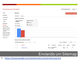 Enviando um Sitemap
 https://www.google.com/webmasters/tools/sitemap-list
 