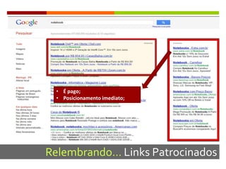 Relembrando… Links Patrocinados
• É pago;
• Posicionamento imediato;
 