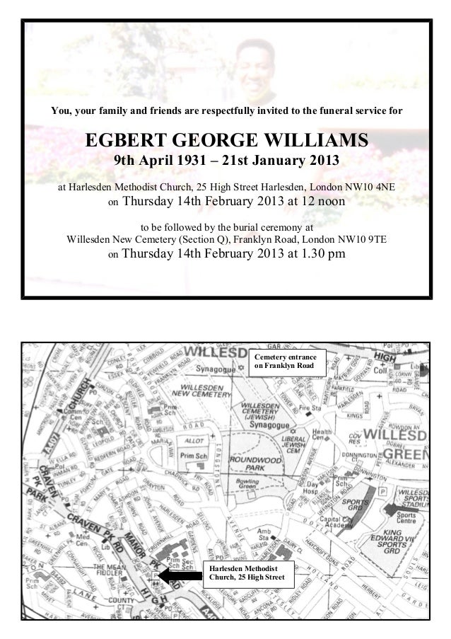 Mr Egbert Williams Invitation to Funeral & Interment 14 Febr…