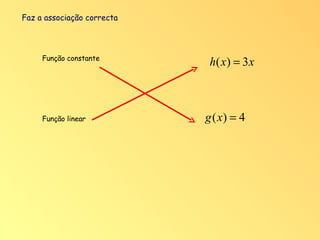 Faz a associação correcta Função linear Função constante 