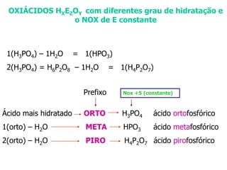  Para ácidos com mais de um hidrogênio ionizável, a ionização ocorre em etapas.Exemplo: ácido fosfórico (H3PO4)1° etapa: H3PO4 + H2O ↔ H+  + H2PO4-2° etapa: H2PO-4 + H2O ↔ H+  + HPO42-3° etapa: HPO4-2 + H2O ↔ H+  + PO43-3 hidrogênios ionizáveis (H+)