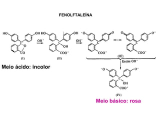 FENOLFTALEÍNA
Meio ácido: incolor
Meio básico: rosa
 