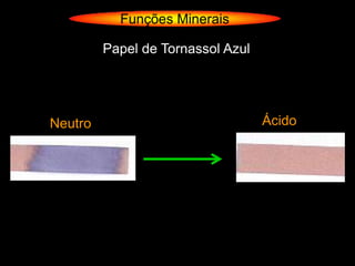 Funções Minerais

         Papel de Tornassol Azul




Neutro                             Ácido
 