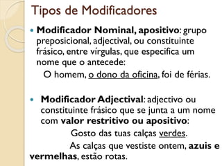 c. Os operários trabalham para sustentar a
família. (Oração adverbial, subordinada final)
d. Os operários trabalham porque precisam
de sustentar a família.
(oração adverbial subordinada causal)
e. Eles realizaram o trabalho quando tu saíste.
(oração subordinada adverbial temporal)
 