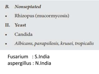 Fusarium : S.India
aspergillus : N.India
 