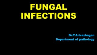 FUNGAL
INFECTIONS
Dr.T.Arivazhagan
Department of pathology
 