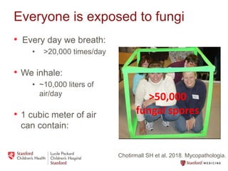 Everyone is exposed to fungi
• Every day we breath:
• >20,000 times/day
• We inhale:
• ~10,000 liters of
air/day
• 1 cubic...