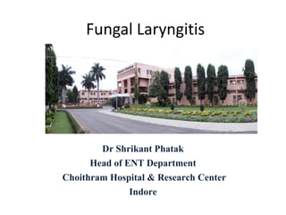 Fungal Laryngitis
Dr Shrikant Phatak
Head of ENT Department
Choithram Hospital & Research Center
Indore
 