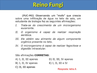 Reino Fungi
Reino Fungi
Resposta: letra A
 