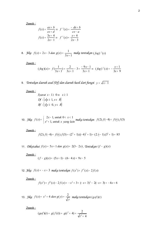 Soal Latihan dan Pembahasan Fungsi Komposisi dan Fungsi Invers