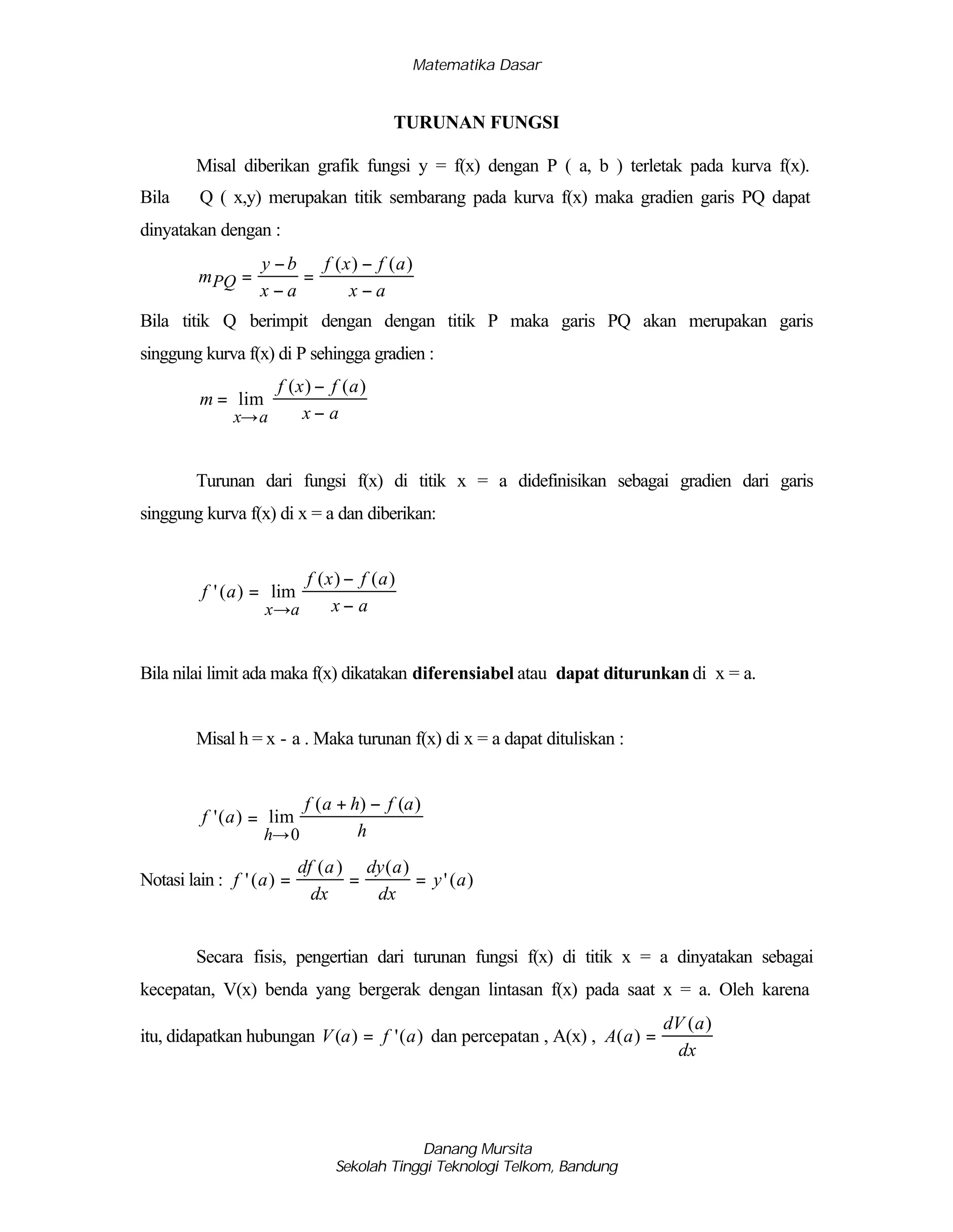 Fungsi turunan-aljabar matematika | PDF
