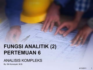 FUNGSI ANALITIK (2)PERTEMUAN 6 ANALISIS KOMPLEKS By: SitiKomsiyah, M.Si 4/12/2011 1 