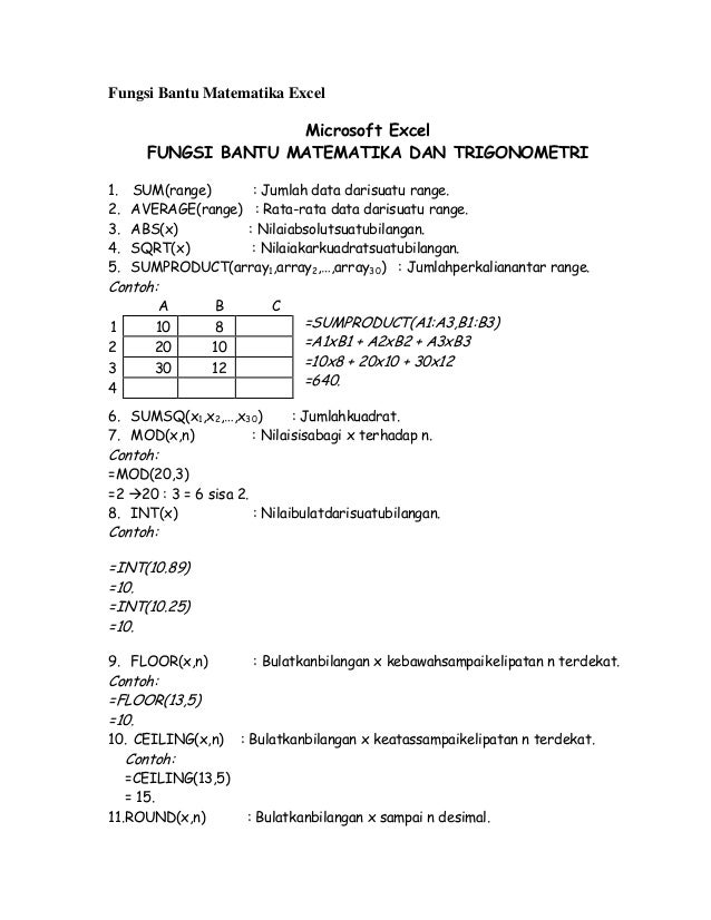 Fungsi Bantu Matematika Excel Fungsi Bantu Matematika Excel