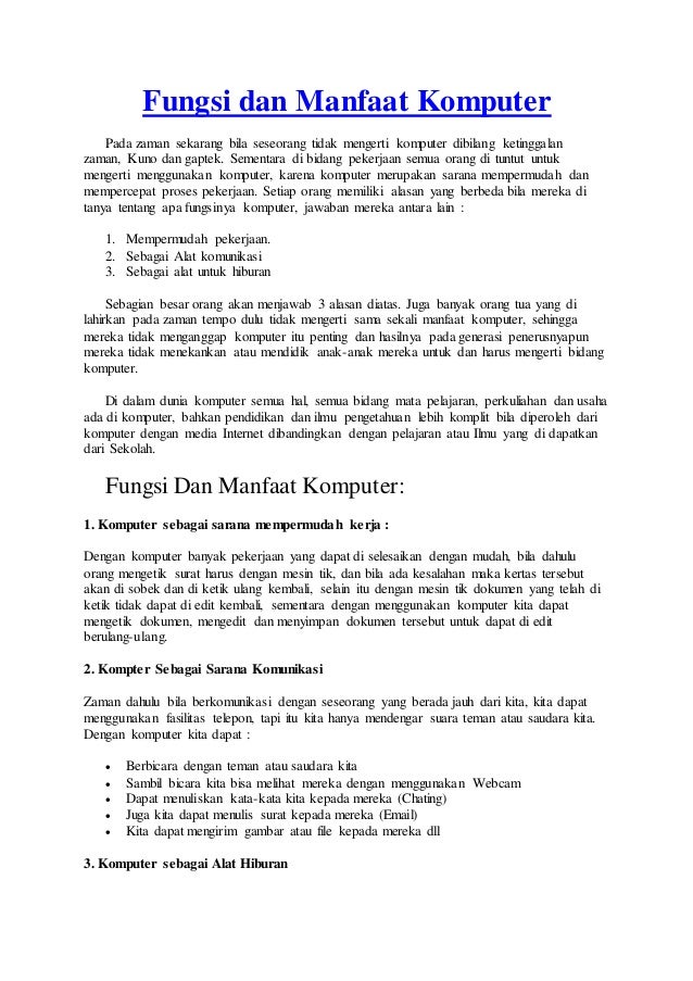 Fungsi Dan Manfaat Komputer