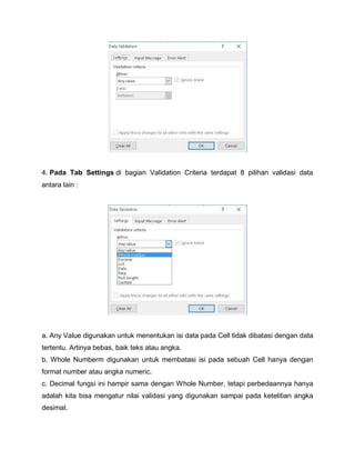 Fungsi data validation di excel | PDF